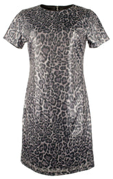 Women's Sequin Animal Print T-Shirt Mini Dress X-Small
